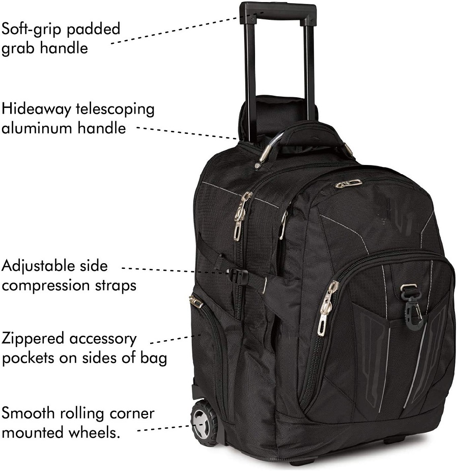 Rolling wheeled luggage backpack